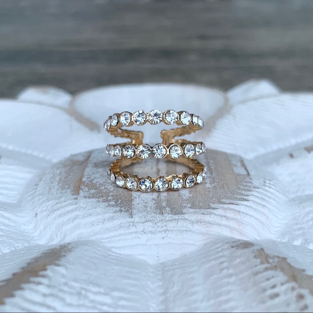 "Elizabeth" NEW Ear Cuff Wrap Clip Stack (Single) Gold Crystal Bling